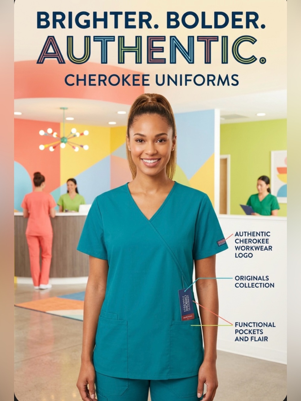 NWT ~ Cherokee Teal Uniform Top ~ Size XL